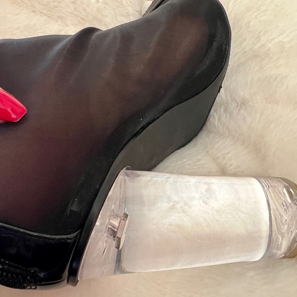 Leith Saber Mesh Open Toe Sandal Lucite Heel - Picture 5 of 6